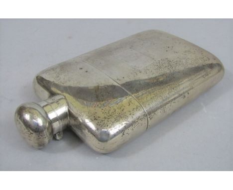 Good large Edwardian silver hip flask, maker Reid & Sons, Birmingham 1910, 18cm long, 16oz approx 