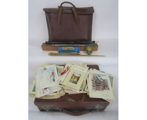 A mixed musical lot to include a conductors baton, a rosewood recorder, a further metal flute, a mouth organ, various sheet m