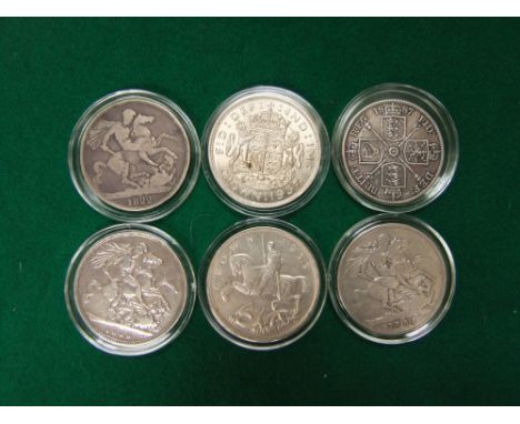 Silver crown - 1822, 1889,1894, 1935, 1937 and 1887 double florin