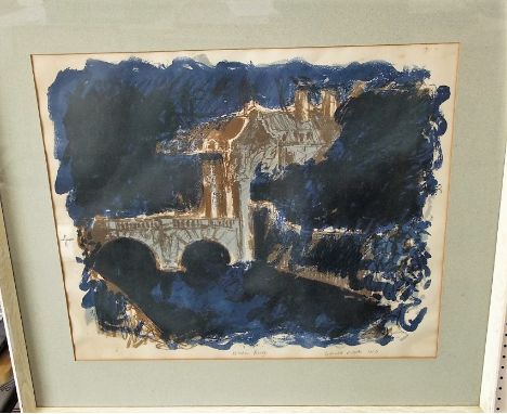 Gerald Woods (20th century British) - Kitchen Bridge, Cambridge, coloured lithograph, signed, inscribed and dated 1964, with 