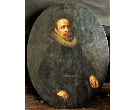 17th century Anglo-Netherlandish school - Three-quarter length portrait of a bearded man dressed in black with ruff collar an