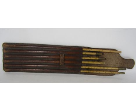 Antique boxwood brewers measuring stick by Lumley & co of London in six pieces within an original leather pouch, the pouch 28