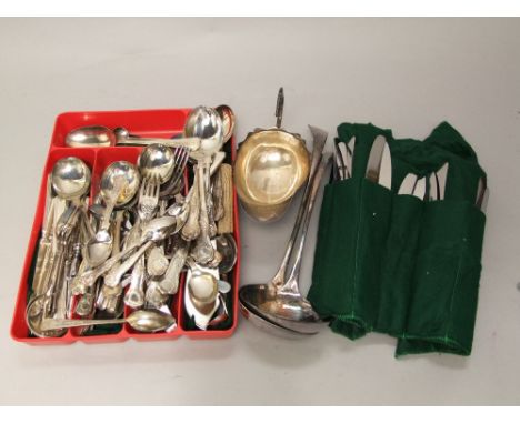 Large collection of good quality silver plated flatware to include two soup ladles and others
