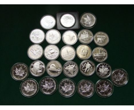 A collection of Westminster and silver proof coinage - twenty silver dollars, nine 5 dollar coins - the majority with paperwo