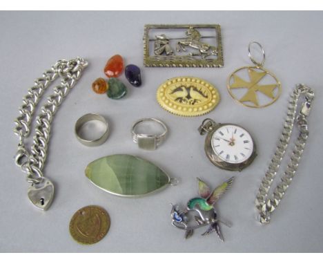 A small quantity of costume jewellery to include a silver plated fob watch