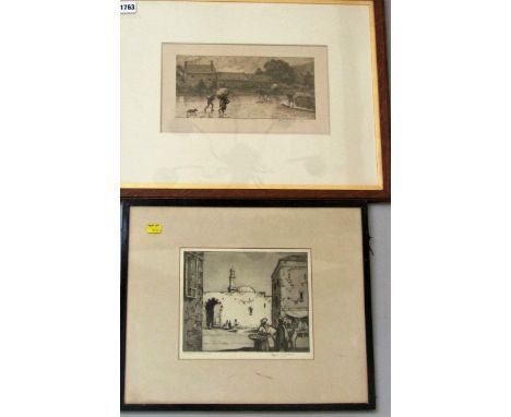 Robert Walker Macbeth (British 1848-1910) - The Rainy Day, after Fred Walker, artists proof etching, signed, 18 x 30cm, toget