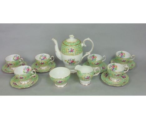 Queen Anne "Gainsborough" part tea service comprising tea pot, six cups, six saucers, milk jug and sucrier