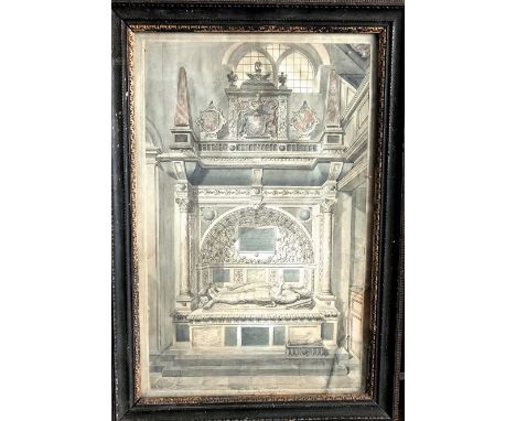 John Carter (early 19th century English school) view of a monument in Chelsea Church, architectural study in ink and watercol