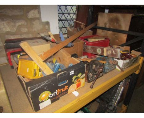A quantity of workshop hand tools mainly carpentry related including a quantity of chissels, wet stones, number of G and othe