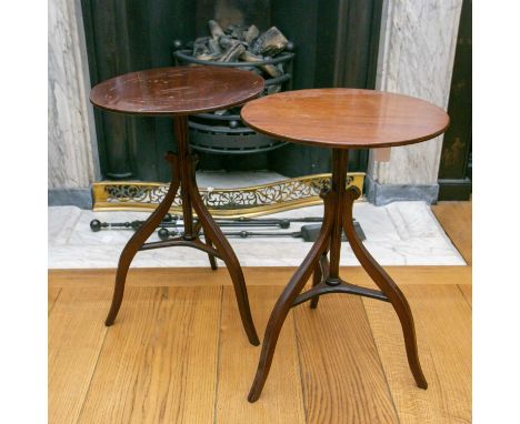 A pair of George III style mahogany circular topped lamp tables with architectural bases. (2) 42cm diameter x 64cm high.  Pro