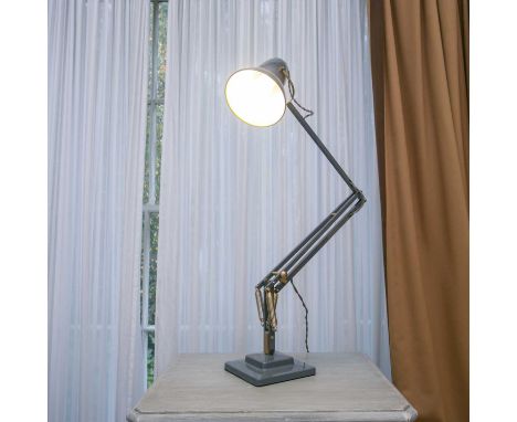 An air force grey painted and spun brass Anglepoise 12-27 adjustable desk lamp.  Provenance: The contents of a Chelsea Mansio