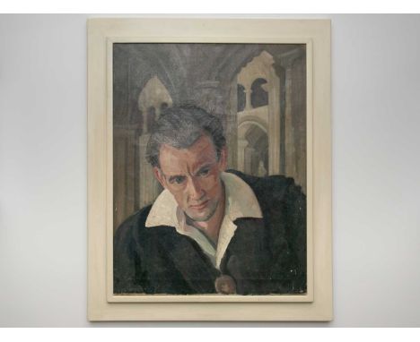 A 20th century European school, portrait study of a gentleman in a cloistered interior, oil on canvas in an ivory-coloured co