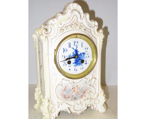 Victorian ceramic clock with key Height 31 cm 