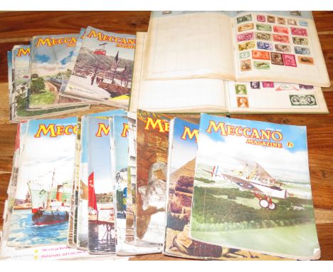 Collection of 30 vintage 1960's Meccano magazines together with 2 stamp albums 