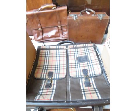 2 Vintage leather cases together with original Burberry briefcase 