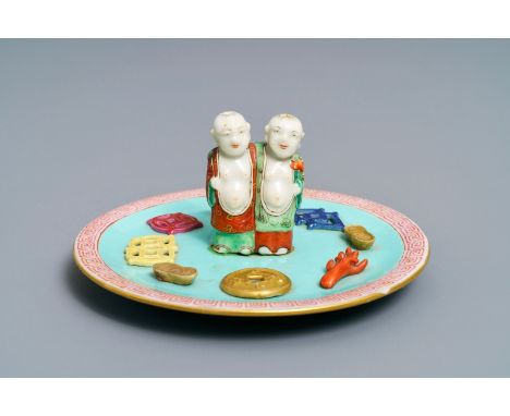 A Chinese famille rose joss stick holder, Jiaqing mark and probably of the period: Dia.: 13 cm - H.: 6 cm  Provenance: With a