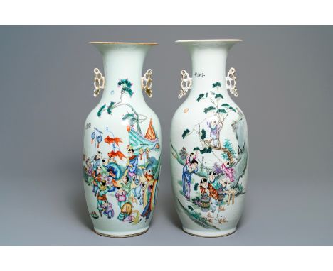 Two Chinese famille rose vases with playing boys, 19/20th C. ----- H.: 58 cm  -----  Condition reports and high resolution pi