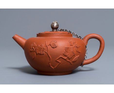 A Dutch Delft silver-mounted yixing style red earthenware teapot and cover, 1st quarter 18th C.: H.: 9 cm - L.: 15 cm  Marked