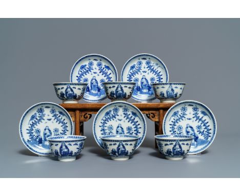 Six Chinese blue and white 'mother and child' cups and five saucers, Kangxi: Dia.: 14 cm (the saucers) Dia.: 9,5 cm - H.: 5,5