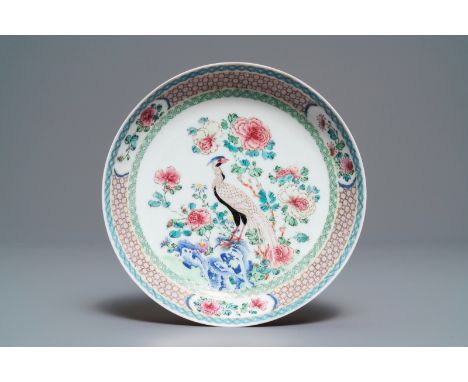 A fine Chinese famille rose 'ruby back' eggshell 'pheasant' plate, Yongzheng: Dia.: 19,5 cm ----- Condition reports and high 