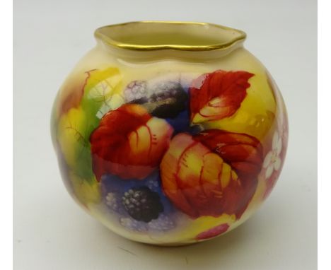 1930's Royal Worcester hand painted vase decorated with fruit, signed Kitty Blake, H7cm   Condition Report   Click here for f