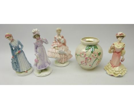 Three Royal Worcester 'Walking-out Dresses of the 19th Century' figures, 'The Regency', 'The Bustle' and 'The Crinoline', Mal