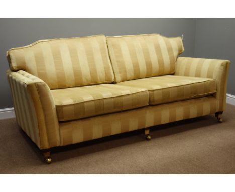 'Kirkdale Knightsbridge' large three seat sofa, upholstered in pale gold stripe fabric W220cm