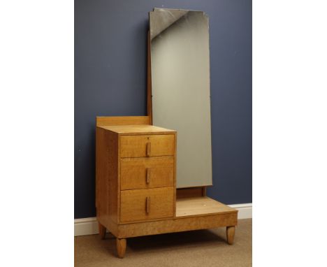 Art Deco period limed light oak dressing table with three drawers, in the style of 'Heals of London', W85cm, H161cm, D50cm   