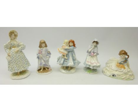 Five Royal Worcester figurines; 'Safe at Last', 'Love', 'A Posy for Mother', 'Lullaby' & '1830 The Romantic' (5)   Condition 