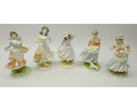 Four Royal Worcester 'Old County Ways' & 'Grandma's Bonnet' figures (5)   Condition Report   Click here for further images, c