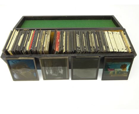 Box of one hundred plus good quality magic lantern slides, mainly topographical    Condition Report   Click here for further 