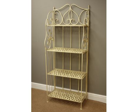 Distressed painted four tier metal work shelf, W62cm, H163cm, D33cm   Condition Report   Click here for further images, condi