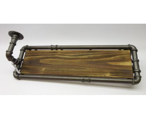 Metal 'heating pipe' shelf with coat hooks, W80cm, H30cm (overall)   Condition Report   Click here for further images, condit