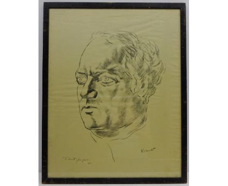 Portrait of Jacob Epstein, lithograph after Jacob Kramer (Russian 1892-1962) inscribed in ink by the artist 'To Ernest from J