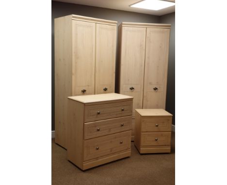'Alstons' light wood finish bedroom suite comprising of - double wardrobe with drawer (W77cm, H190cm, D53cm), double wardrobe