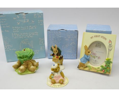 Border Fine Arts 'The World of Beatrix Potter' models; 'My First Step' picture frame, 'The Flopsy Bunnies' & 'Rabbit with Bas