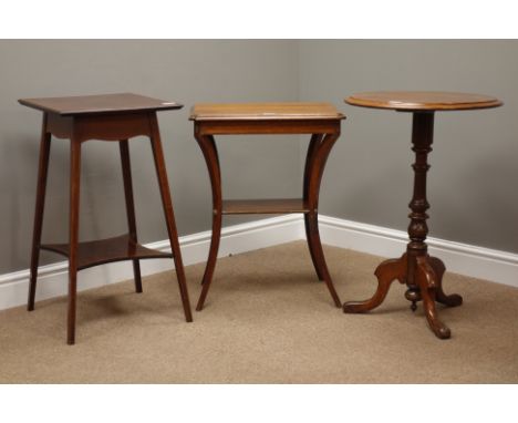 Edwardian inlaid mahogany occasional table, tripod table and a two tier table   Condition Report   Click here for further ima