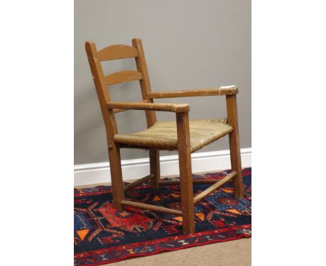 19th century vernacular Irish famine type country armchair, ladder back, string seat, by repute from county Limerick court ho