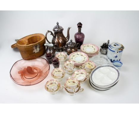 A COLLECTION OF CHINA AND GLASS to include a part Copeland and Garrett porcelain teaset, a Chinese porcelain teapot and bowl 