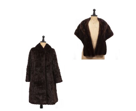 A VINTAGE SHORT FUR COAT of good quality, originally by Hills of Hove together with a mink fur stole retailed by Bradleys, th