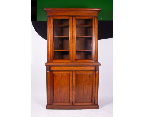 A 19TH CENTURY MAHOGANY BOOKCASE CABINET the glazed upper section enclosing adjustable shelves over a single frieze drawer an