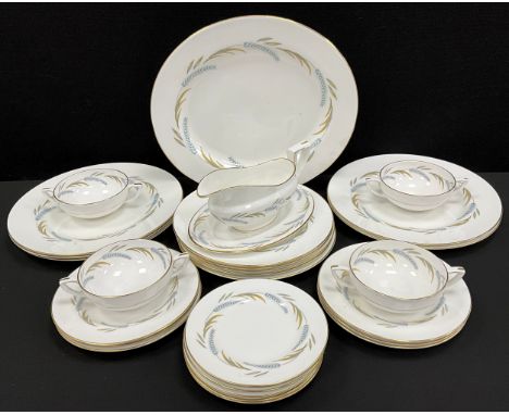 Royal Worcester ‘Harvest Ring’ dinner ware comprised of; one meat dish, five dinner plates, five smaller, six side plates fou