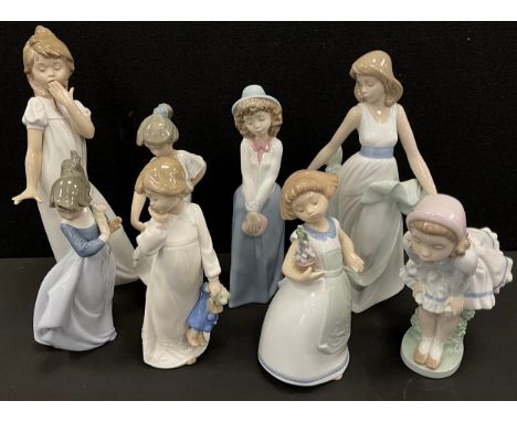 Lladro/ Nao figures - Peek- a-Boo,  Potted Blooms, Walking on Air, My Rag Doll etc, printed and impressed marks (8)