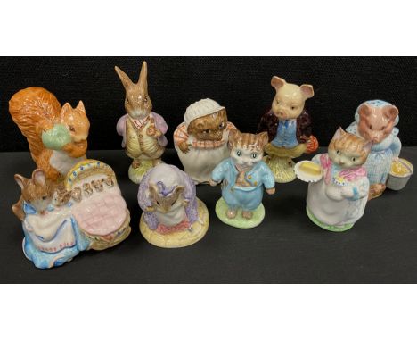 Royal Albert &amp; Beswick Beatrix Pottery figures, Royal Albert Squirrel Nutkin, Benjamin Bunny, Lady Mouse made a Curtsey, 