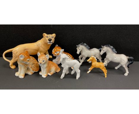 Animals - Lomonosov Leopard Cub, Lion cub, Lamb, similar Tiger Cub;  Beswick Lioness, foal etc (8)