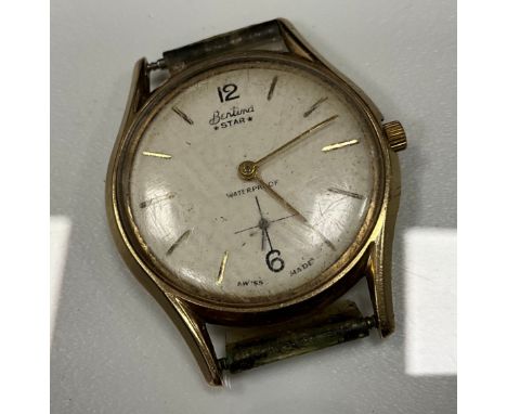 A 1960s Bentima Star 9ct gold cased wristwatch head, 21 jewel Swiss manual wind movement, Glasgow 1962, 22.8g gross