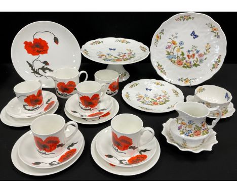 Ceramics - Wedgwood Susie Cooper Cornpoppy pattern tea set for four;  Aynsley Cottage Garden comport, jug, plate etc