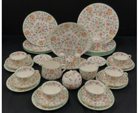 Minton Haddon Hall table service for six including; six dinner plates, four smaller, six tea cups and saucers, conforming sid