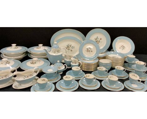 A Royal Doulton ‘Rose Elegans’ table service for ten including; a tea pot, sugar bowl, milk jug, fifteen tea cups and saucers