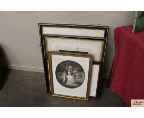 After George Morland, coloured oval print "The Pledge of Love"; after Sir Joshua Reynolds engraving "The Lady Anne Bingham"; 